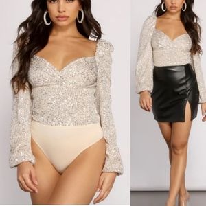 pink lily  sequin  champagne bodysuit